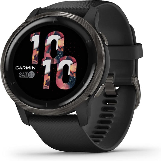 Garmin Venu 2, Reloj Inteligente GPS con Funciones avanzadas de monitoreo de Salud y Fitness, Bisel de Pizarra con Funda Negra y Banda de Silicona, (010-02430-01)